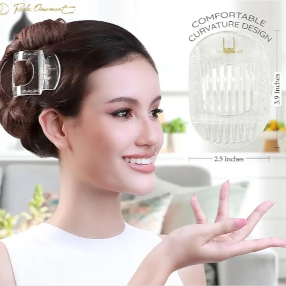 Set of 6 Large Lay Flat Hair Claw Clips in Black, Clear, and Amber NWT - Picture 3 of 7